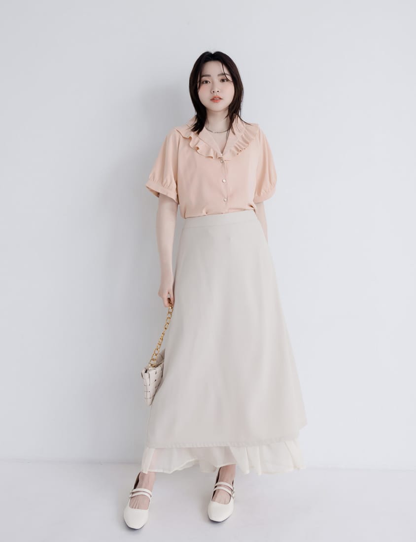 MISS. Korean-Style V-Neck Big Ruffled Puff Sleeve Plus Size Blouse
