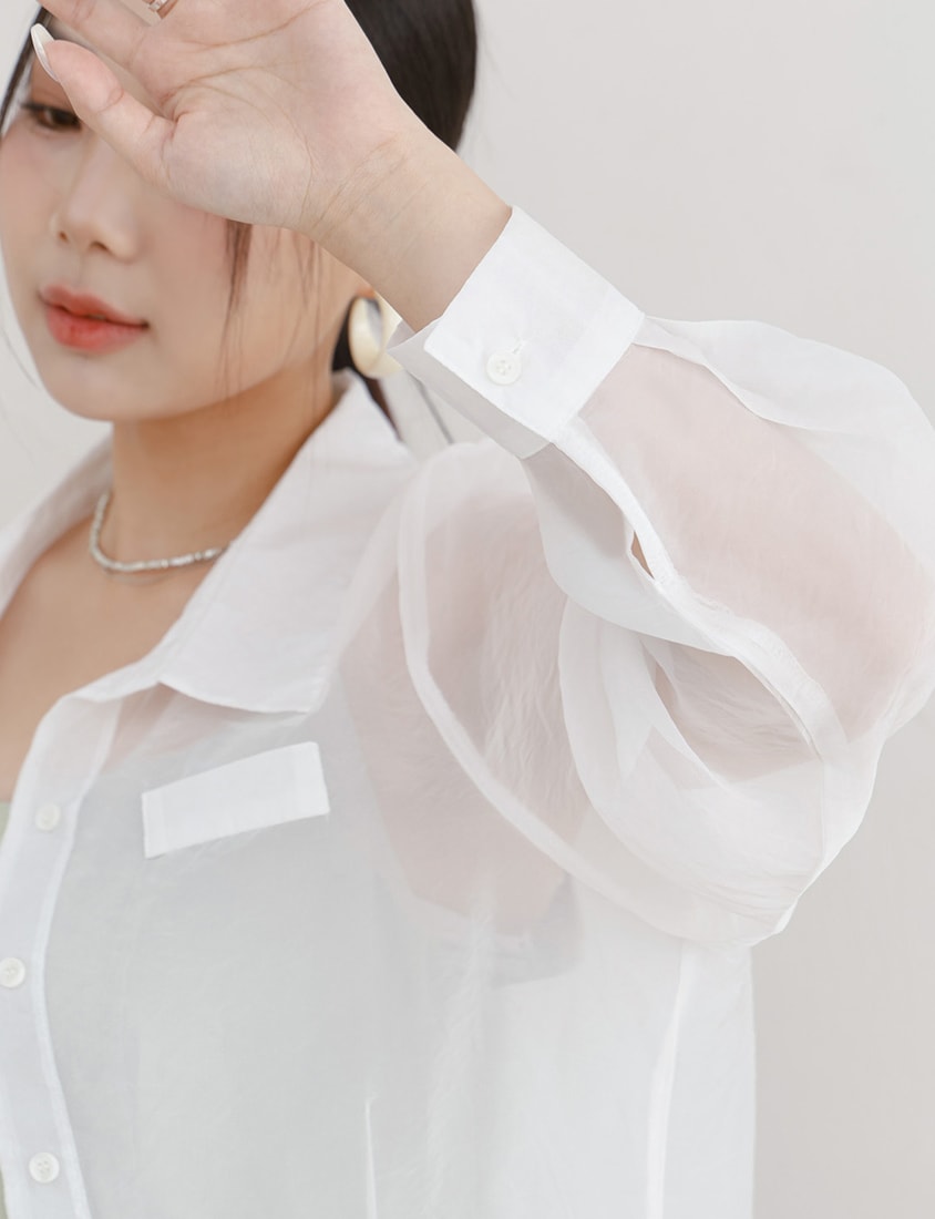 MISS. Faux Pockets Sheer Plus Size Cropped Shirt