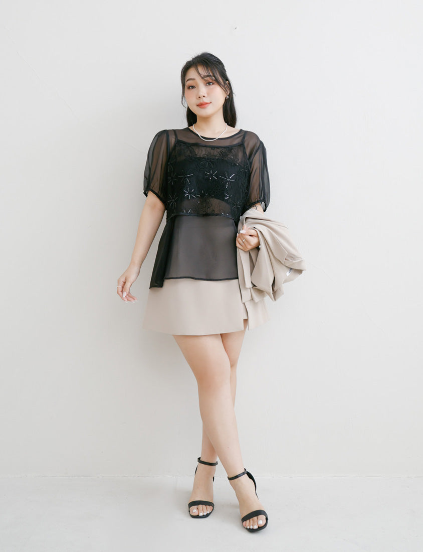 MISS. Sheer Lace Floral Plus Size Strap Cami