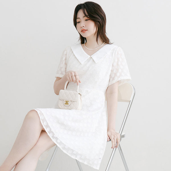 MISS. Sweet Floral Faux Two-Piece Collar Plus Size Mini Dress