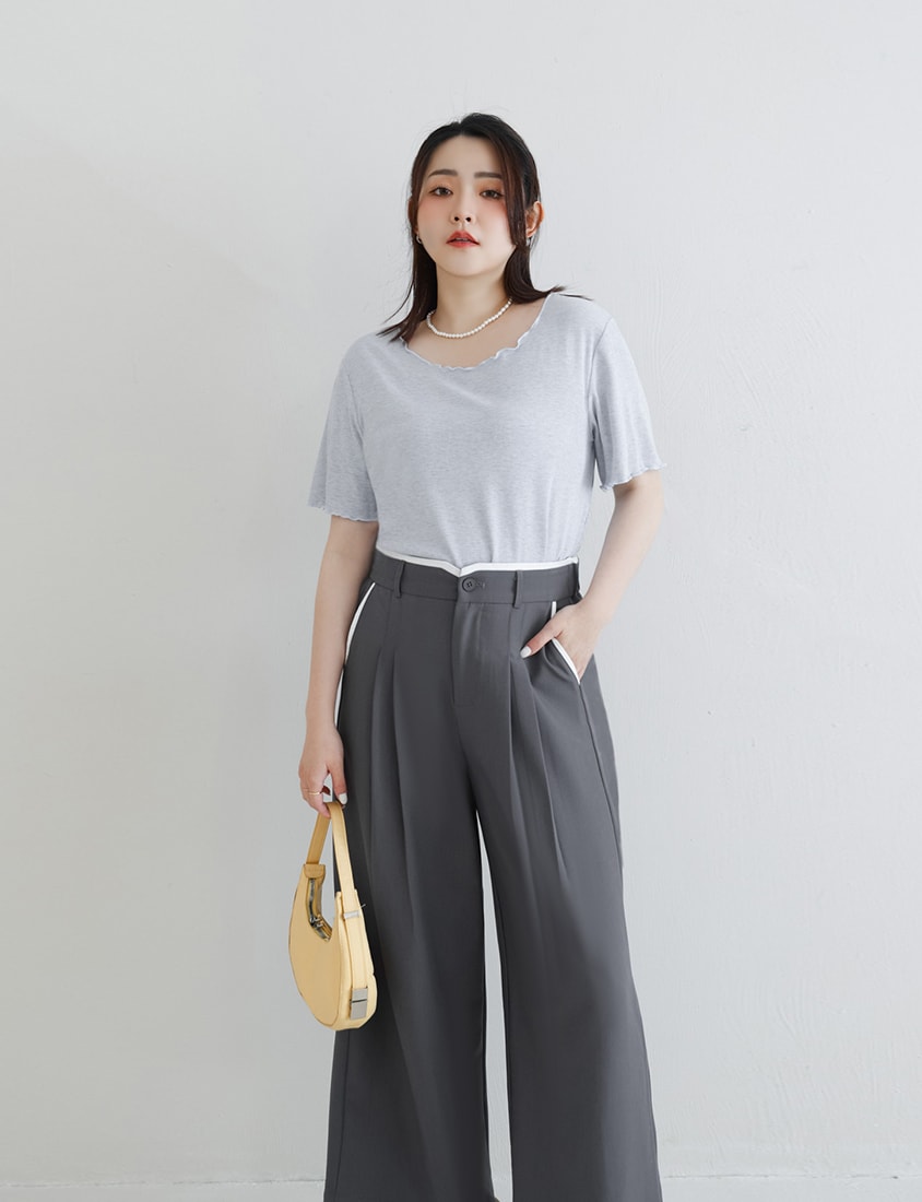 MISS. Contrast Waist Pleated Plus Size Trousers
