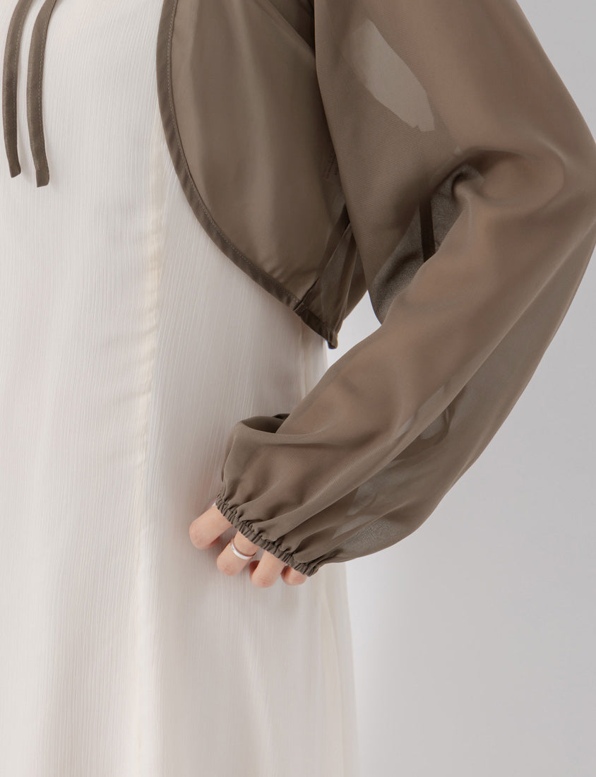 Japanese Style Puff Sleeve Tie Sheer Cropped Plus Size Cover-Up