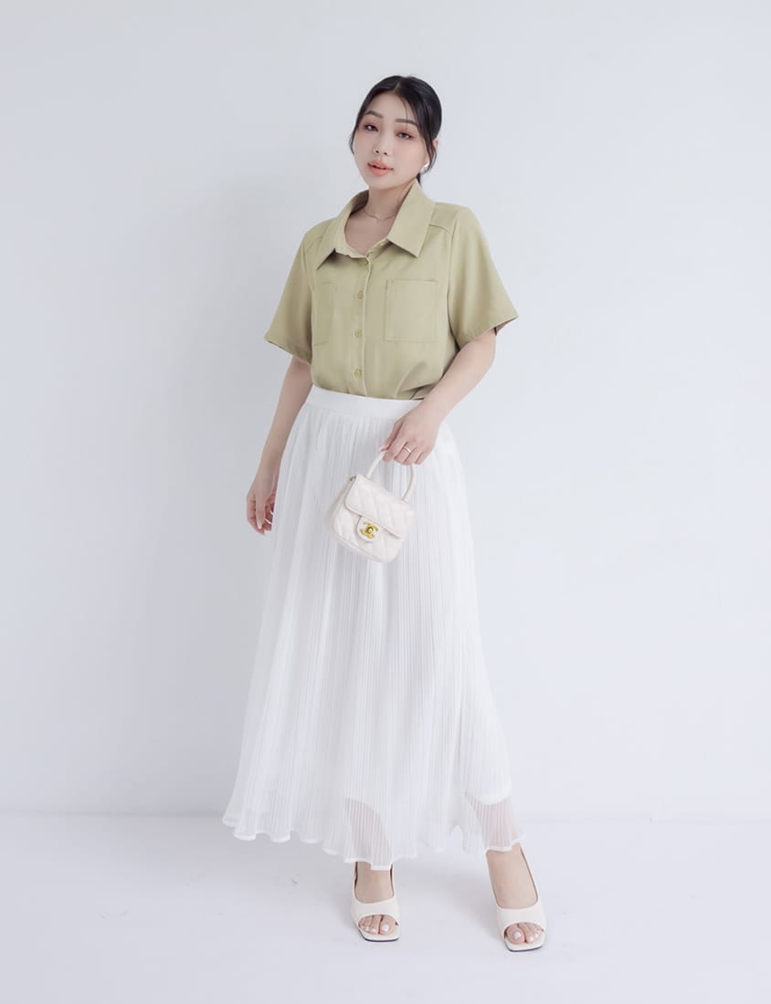 MISS. Drop Shoulder Stitching Double Pocket Plus Size Short Sleeve Shirt