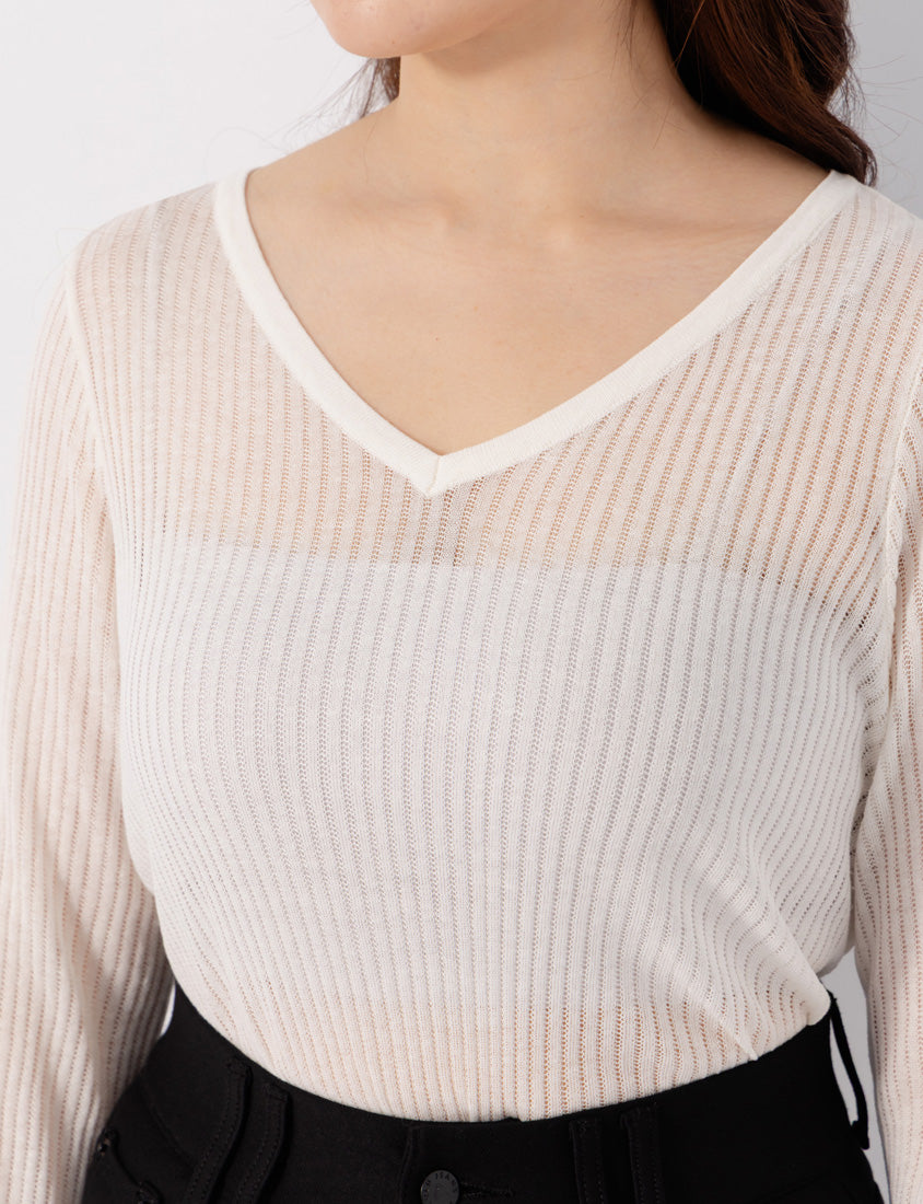 Lyocell Sheer Knit Plus Size Long Sleeve Top