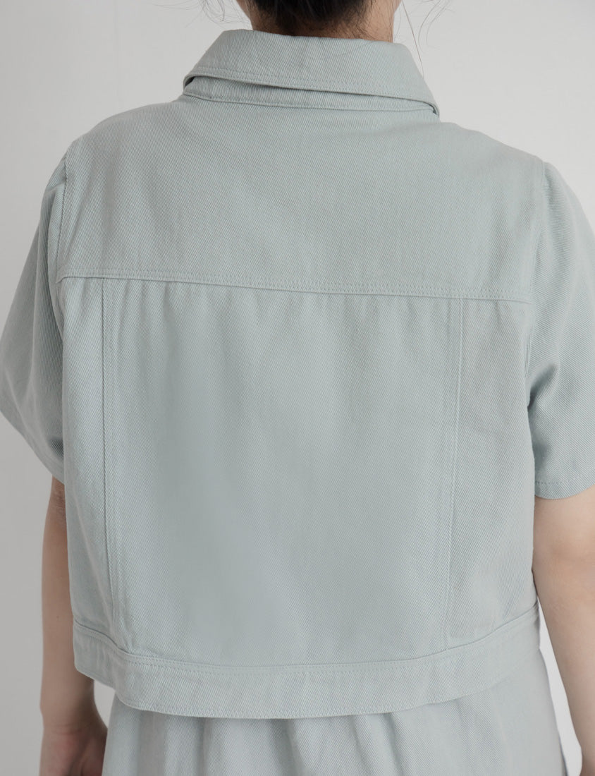 Korean Style Twill Button-Down Plus Size Short Sleeve Jacket