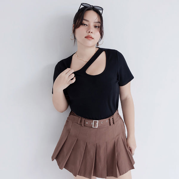 MUA! Sexy Ribbed Hollow Plus Size Short Sleeve Tee