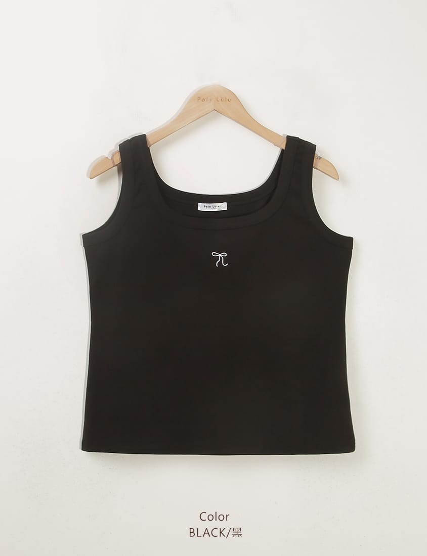 Crew Neck Bow Tie Embroidered Plus Size Cami