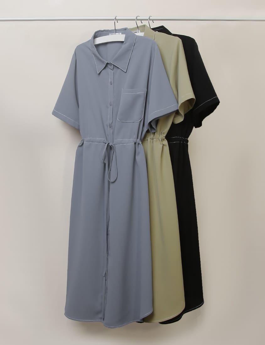 MISS. Contrast Stitch Drawstring Long Plus Size Shirt
