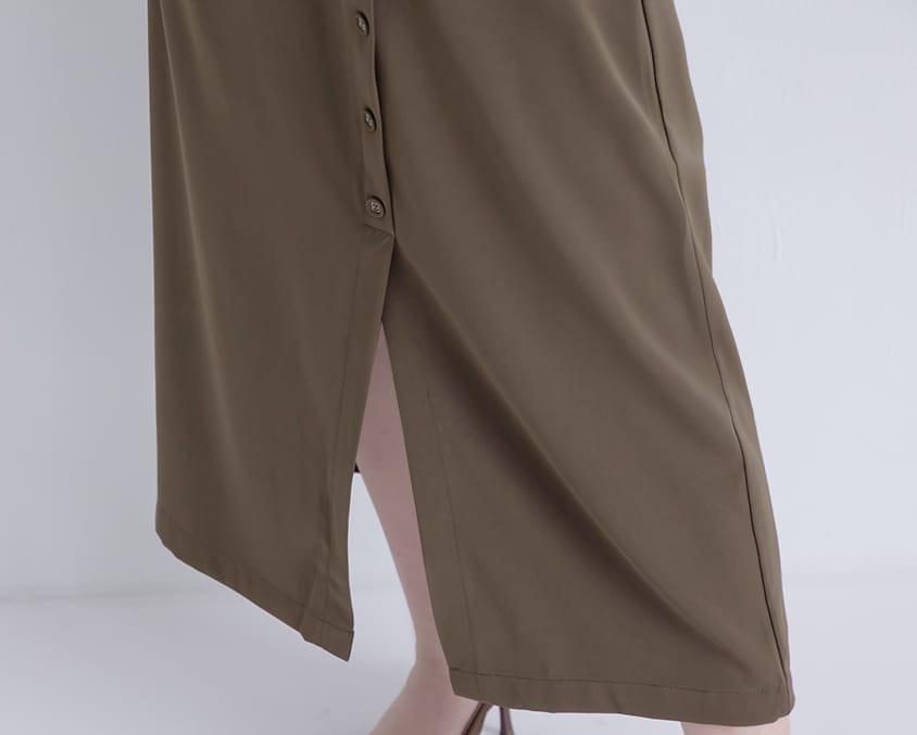 MISS. Korean Style Asymmetrical Button Slit Elastic Waist Plus Size Maxi Skirt