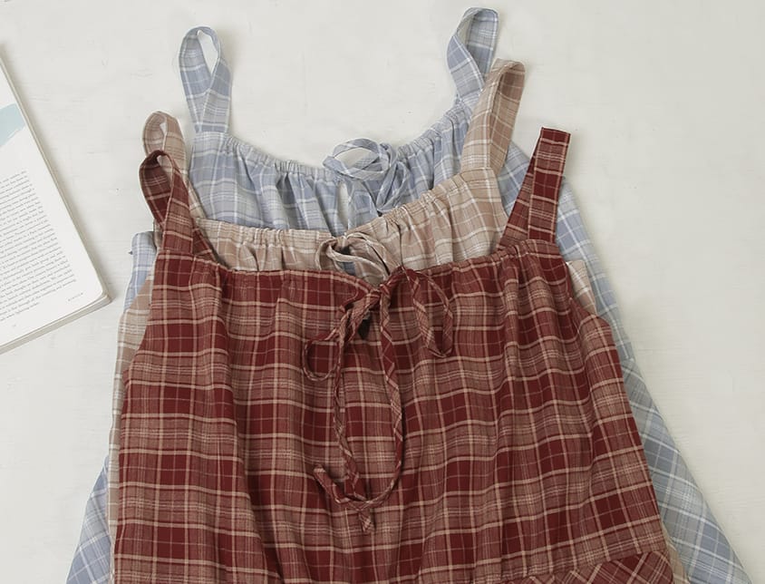 Preppy Adjustable Plaid Plus Size Mini Dress