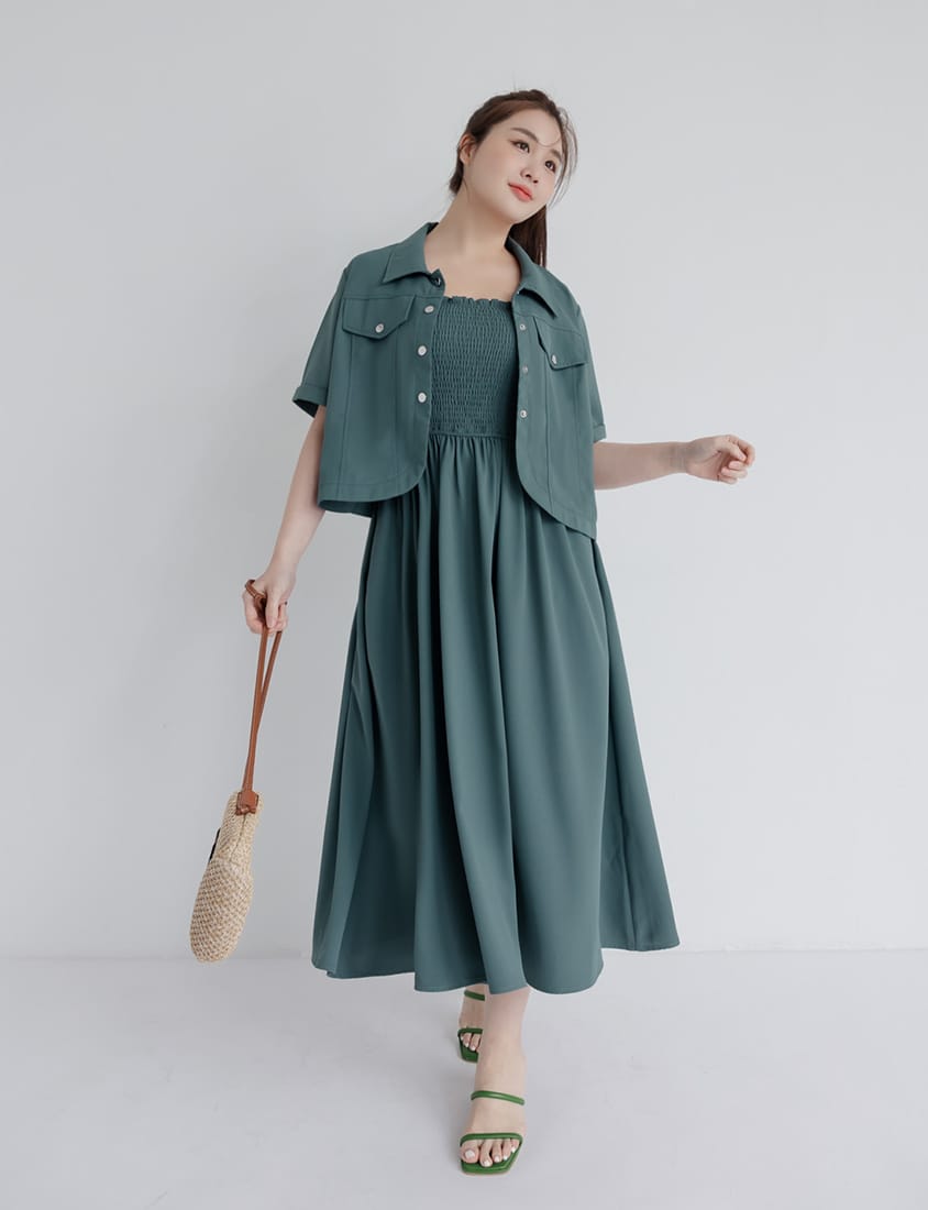 Curved Hem Stitched Plus Size Cuffed Shirt