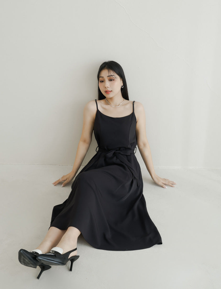 MISS. Silky Cool Pleated  Waist Tie Plus Size Cami Dress