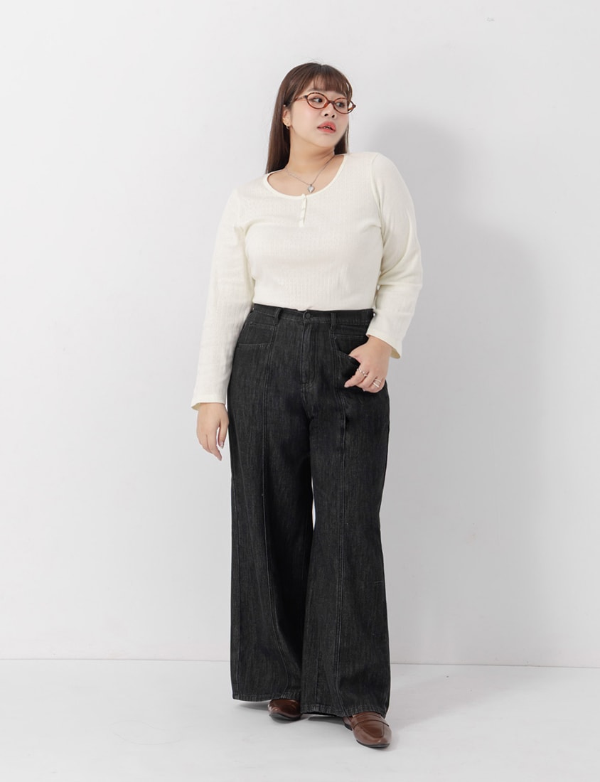 Apple-Shaped Friendly! Seamed Plus Size Wide Leg Jeans