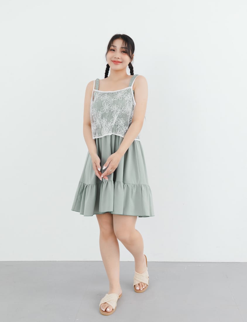 Colorblock Ruffle Trim Smocked Tiered Plus Size Mini Dress