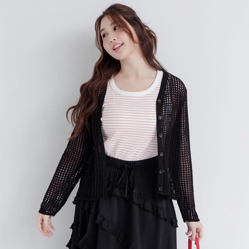 V-Neck Multicolor Ice Silk Plus Size Knit Cardigan