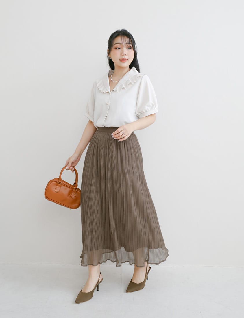 MISS. Ethereal Sheer Pleated Elastic Plus Size Maxi Skirt