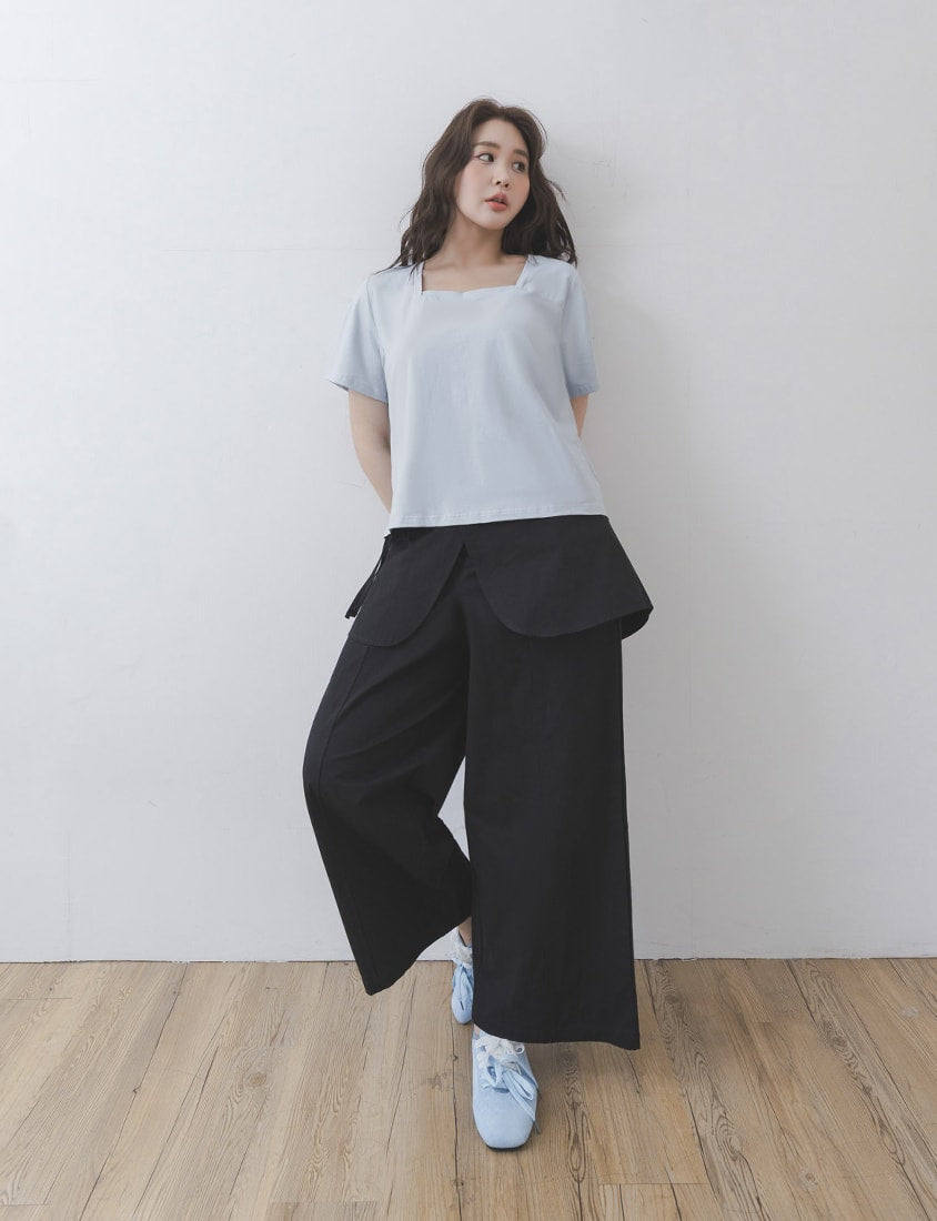 Airy Cooling Square-Neck Ice Porcelain Cotton Plus Size Tee