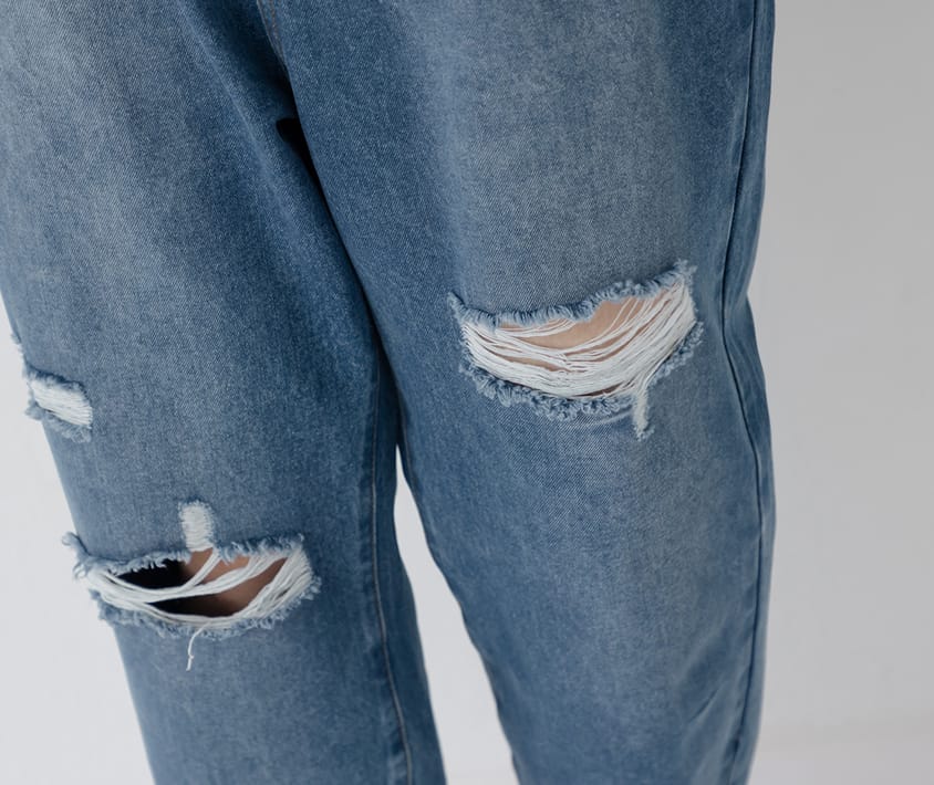 Distressed Side Elastic Waist Plus Size Boyfriend Jeans