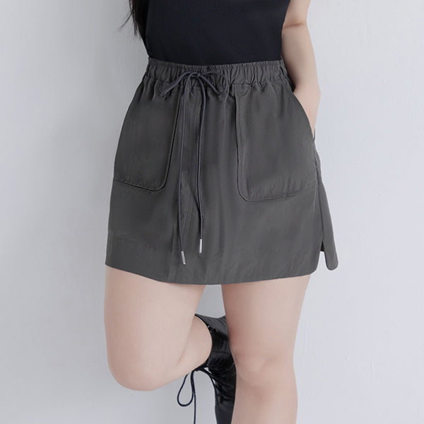 Unique PO’NYO Cargo Elastic Waist Plus Size Short Skirt (with Shorts)
