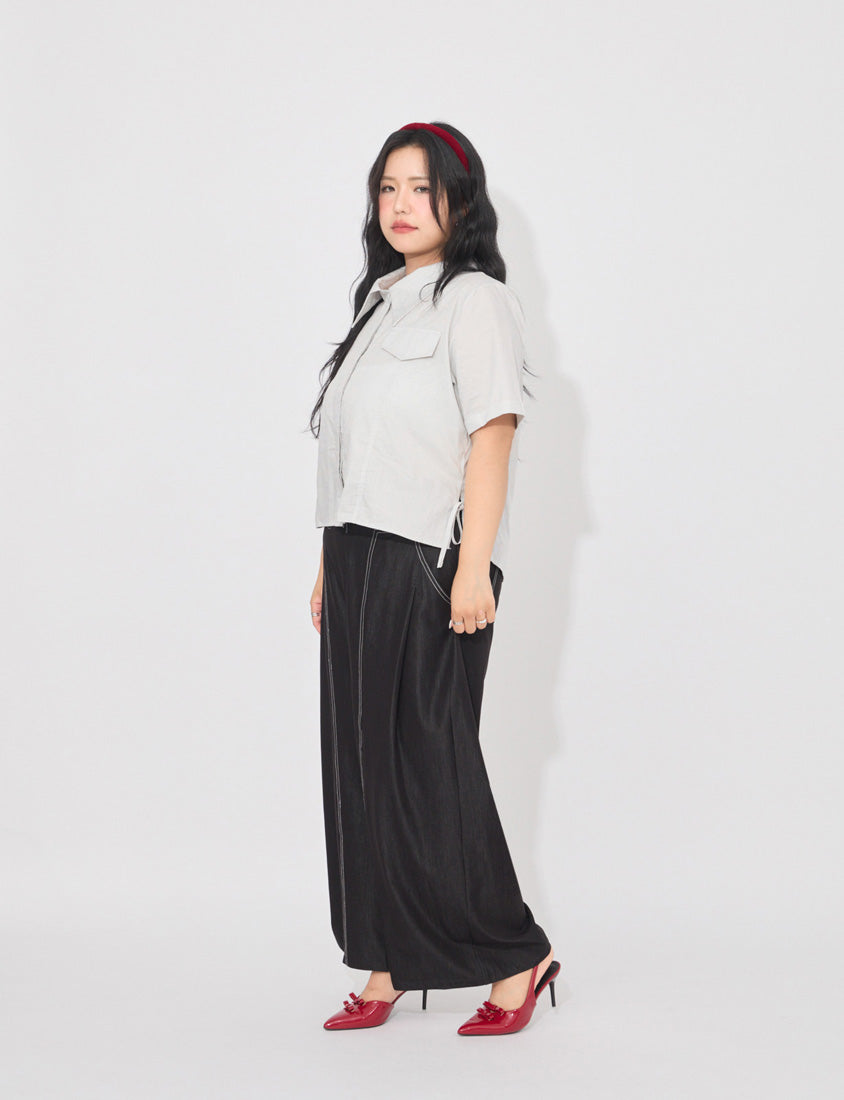 MORE U Pinstripe Side-Tie Plus Size Shirt