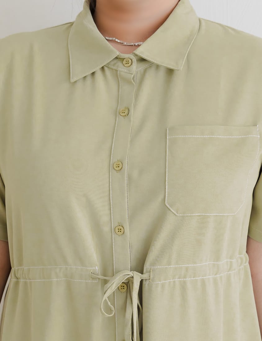 MISS. Contrast Stitch Drawstring Long Plus Size Shirt