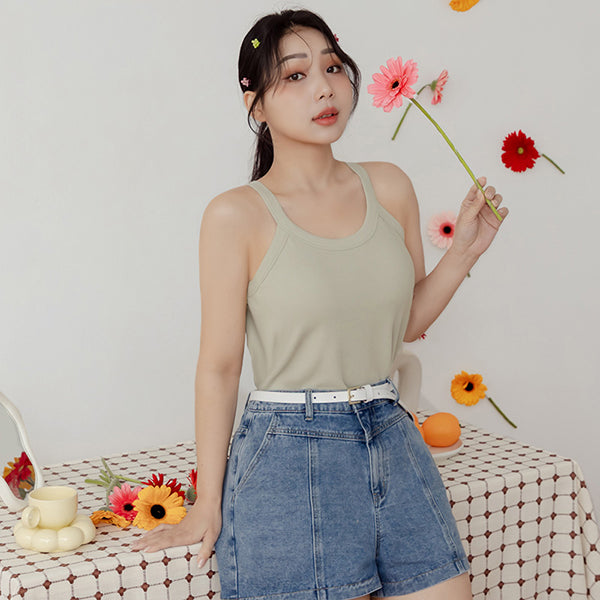 Pobra. Airy Halter Neck Ribbed Sleeveless Plus Size Bra Top