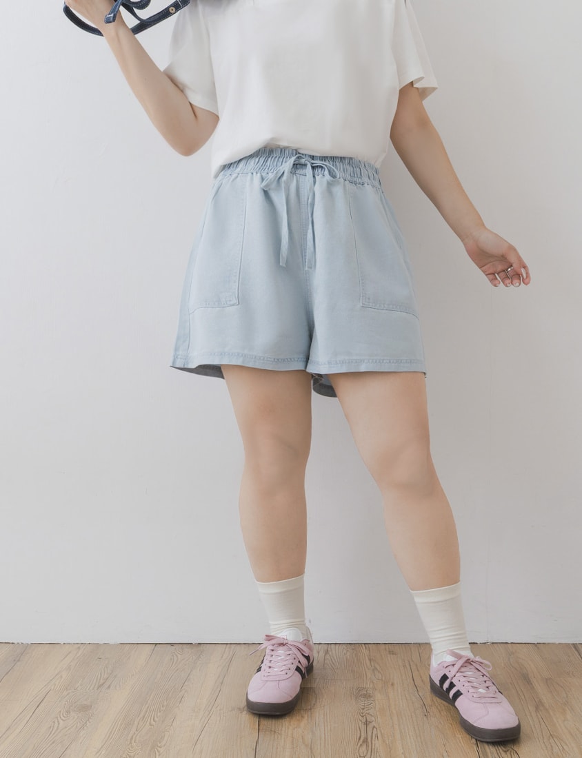 Skin-Friendly Lyocell Silky Denim Contrast Stitch Plus Size Shorts