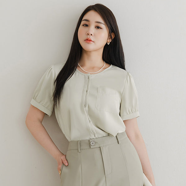 MISS. Minimalist Double Placket Pocket Plus Size Blouse