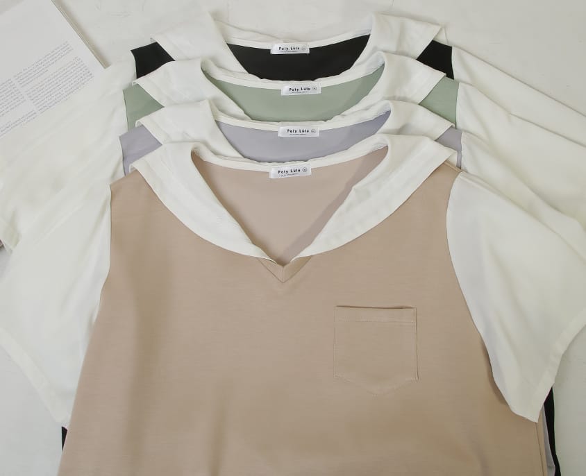 Space Cotton Sailor Collar Faux Two-Piece Plus Size Top