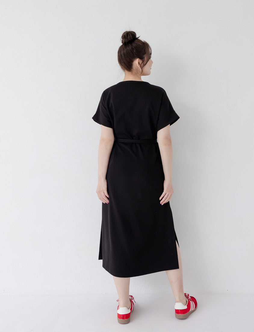 Casual Crew Neck Waist Tie Plus Size Maxi Dress