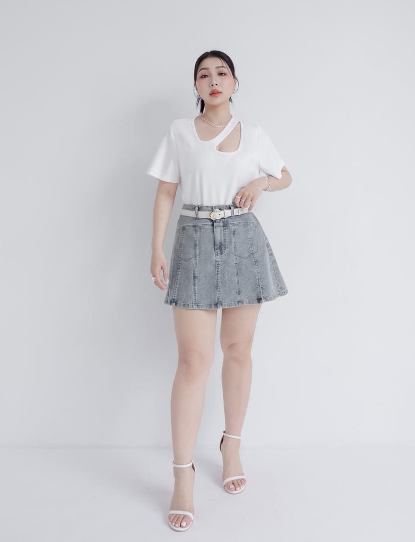 MUA! Sexy Stitching A-Line Plus Size Denim Skirt (with Shorts)