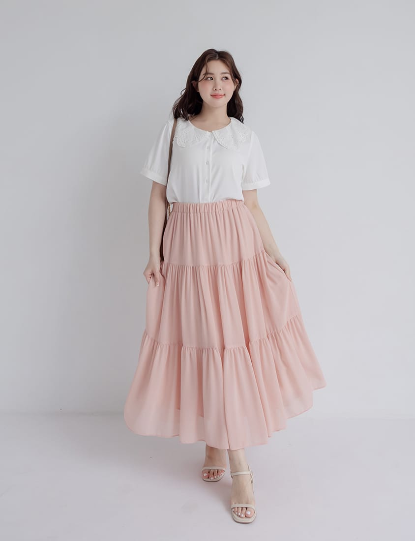 Sweet Lace Collar Puff Sleeve Plus Size Blouse