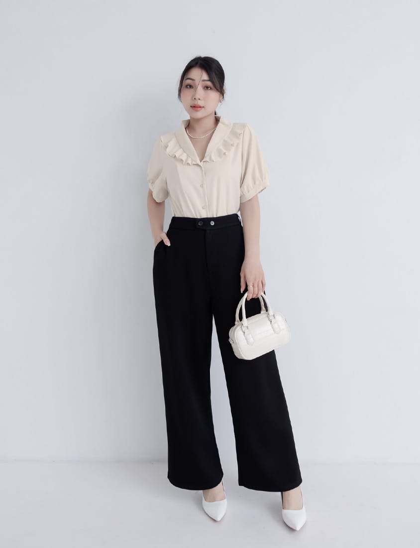 MISS. Korean-Style V-Neck Big Ruffled Puff Sleeve Plus Size Blouse