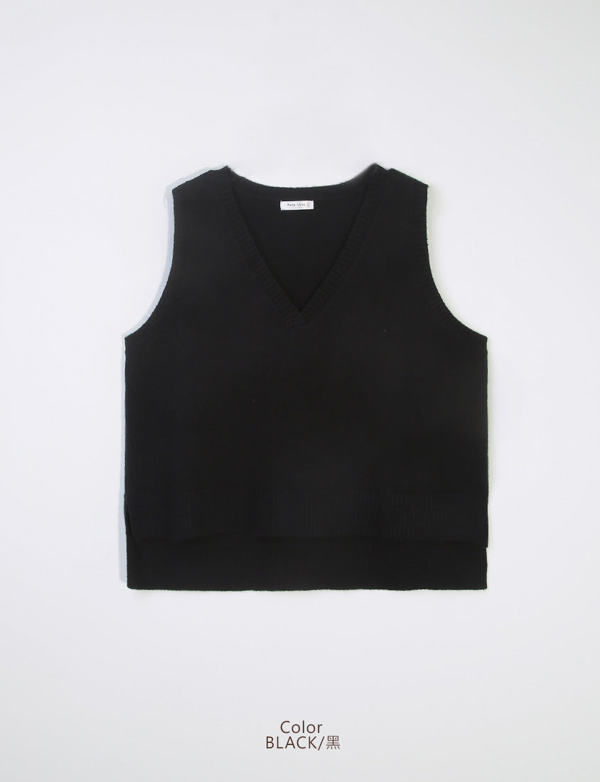 Versatile Multicolor V-Neck Cropped Plus Size Knit Vest