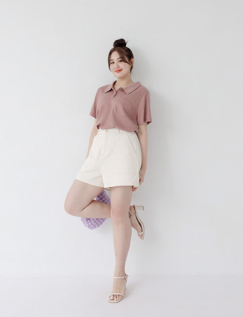 Skin-Friendly Waffle Knit Polo Plus Size Top