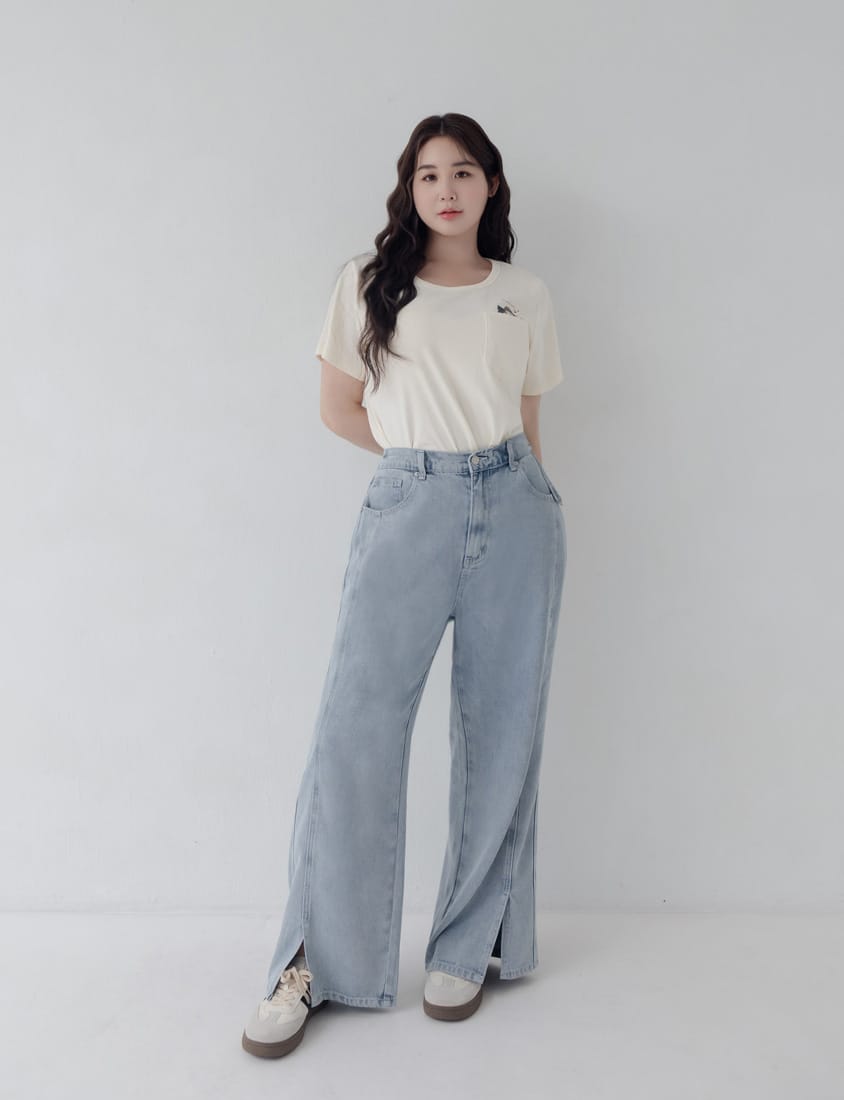 Lyocell Cooling Stitch Slit Plus Size Wide Leg Pants