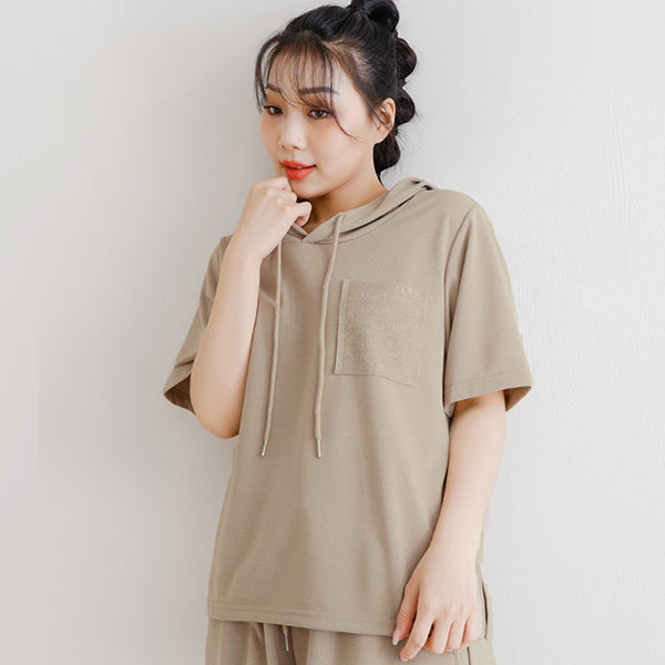 Reverse Square Pocket Plus Size Hooded Top
