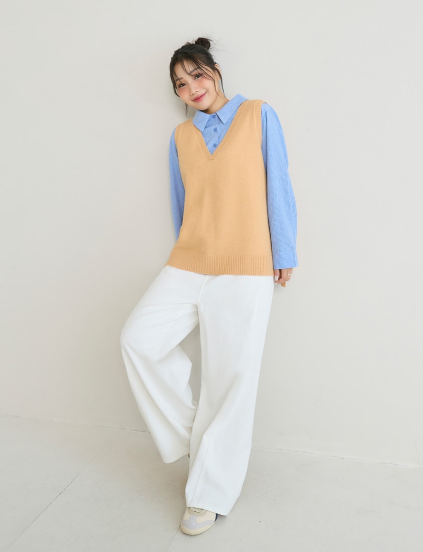 Versatile Multicolor V-Neck Mid-Length Plus Size Knit Vest