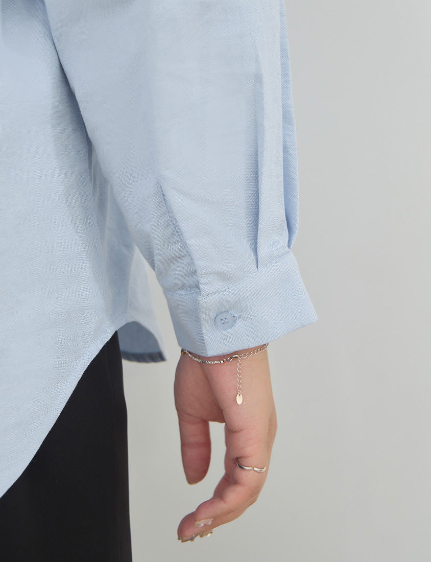 MISS. Korean Oxford Longline Plus Size Shirt (with Waist Tie)