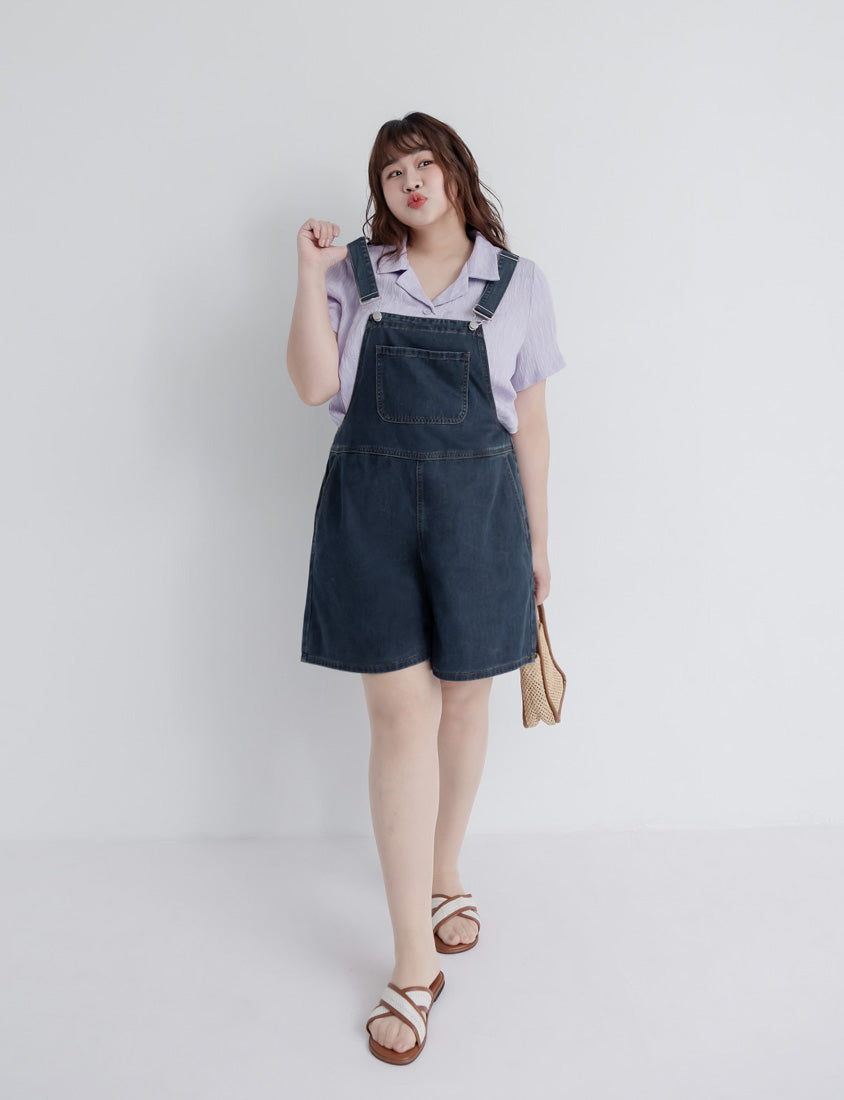 Cuban Collar Crinkled Texture Large Pocket Plus Size Shirt