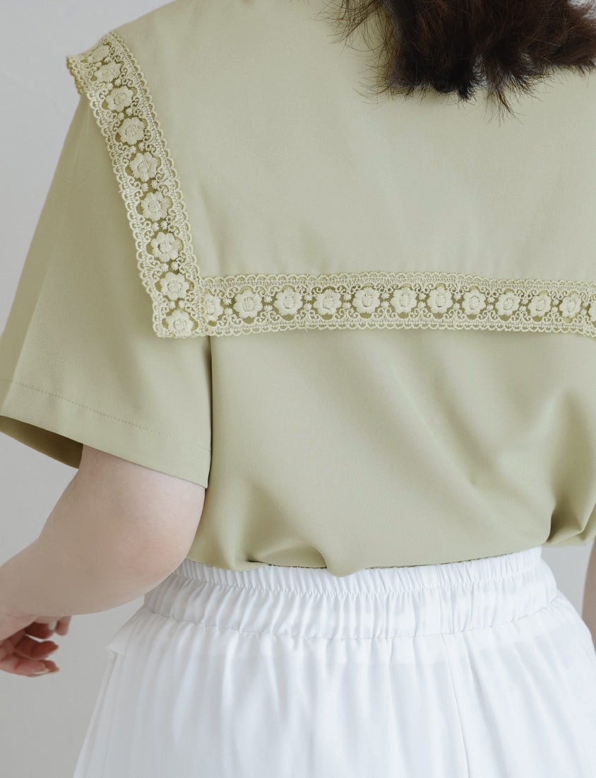 Japanese Style Lace Sailor Collar Tie Plus Size Top Blouse