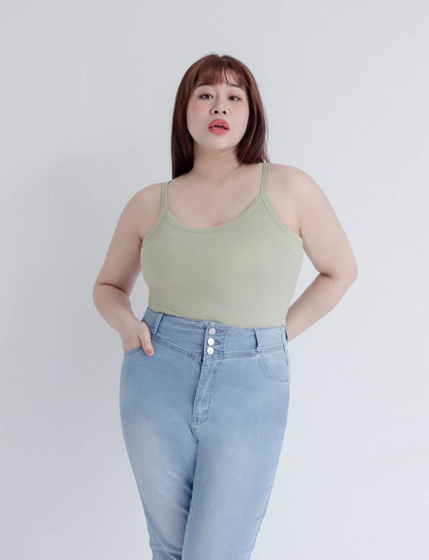 U-Neck Ribbed Shoulder Cut Plus Size BRATOP (with Padding)