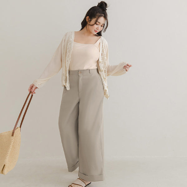 Back Elastic Tapered Cuffed Hem Twill  Plus Size Pants