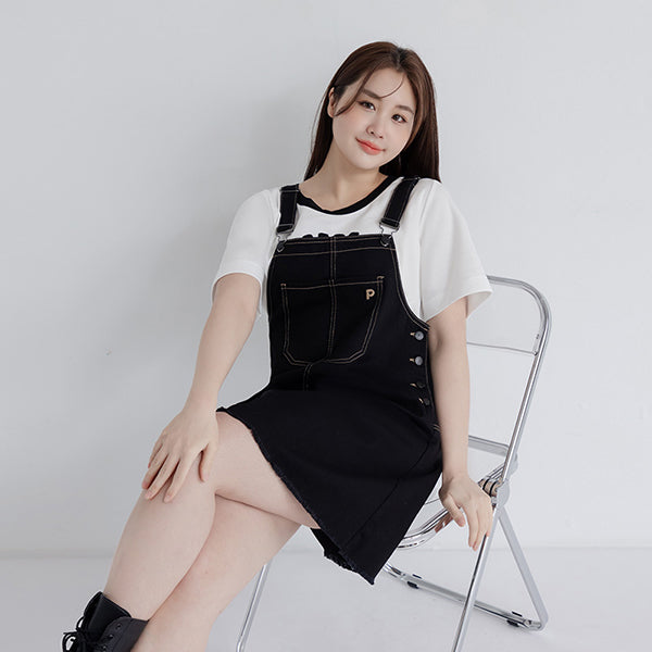 Adjustable Twill Cotton Strap Plus Size Midi Dress