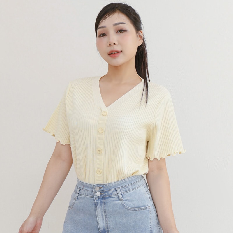 Cooling Lyocell Faux Button Plus Size Knit Top