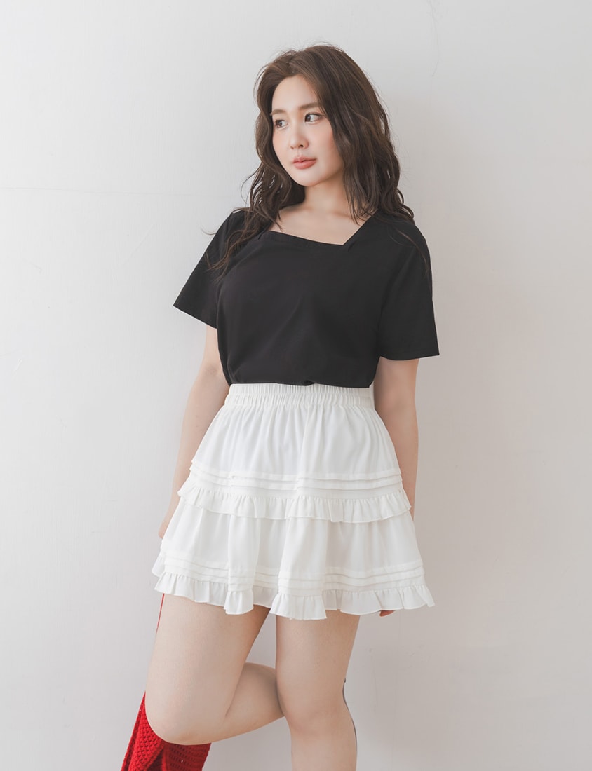 Airy Cooling Square-Neck Ice Porcelain Cotton Plus Size Tee