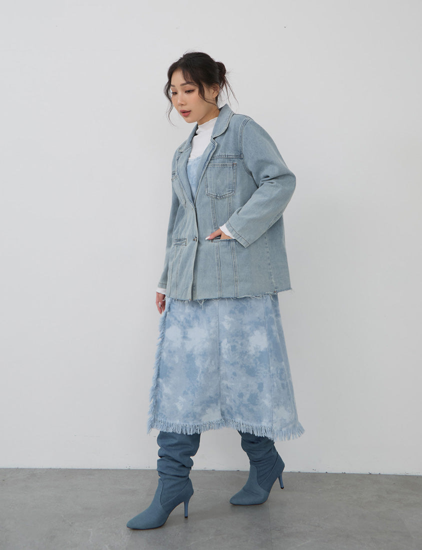 Vintage Washed Denim Plus Size Blazer (Unisex)