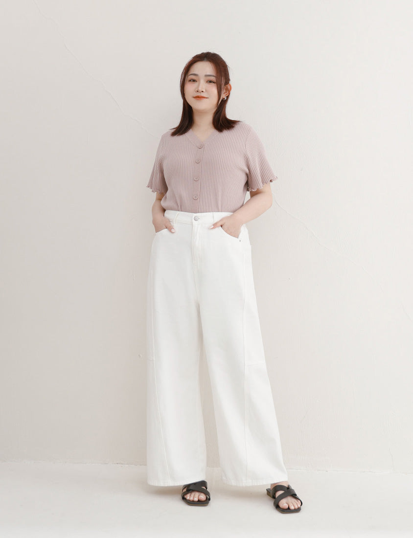 Everyday Versatile Twill Plus Size Straight-Leg Wide Pants
