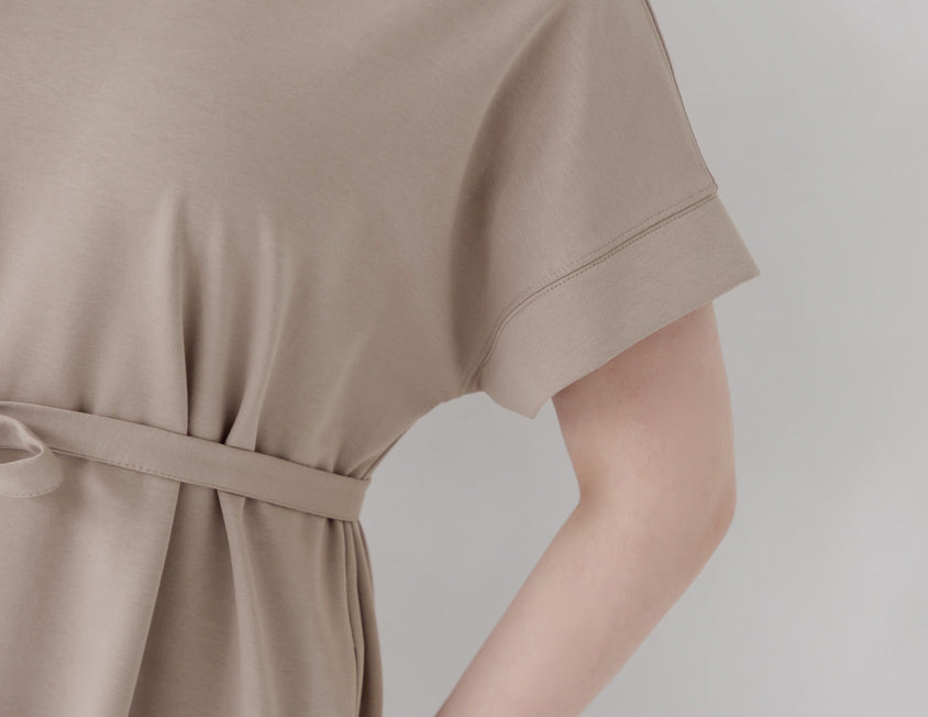 Casual Crew Neck Waist Tie Plus Size Maxi Dress