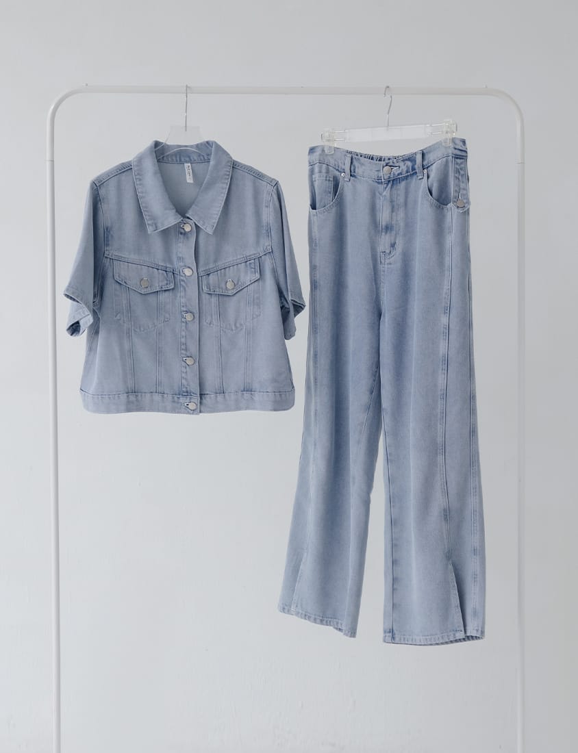 Lyocell Cooling Stitch Slit Plus Size Wide Leg Pants